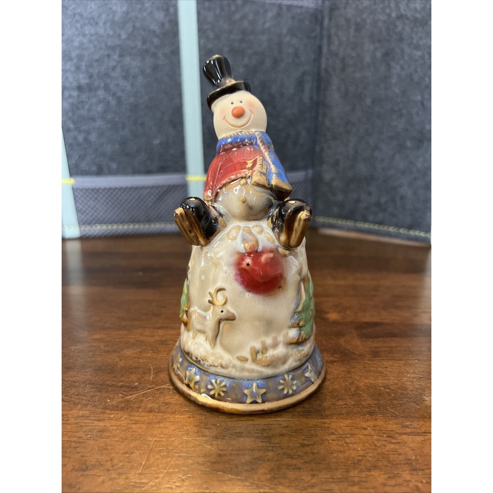 Glazed Ceramic Snowman Bell Christmas‎ Winter 6" Tall Elements Holiday Tree